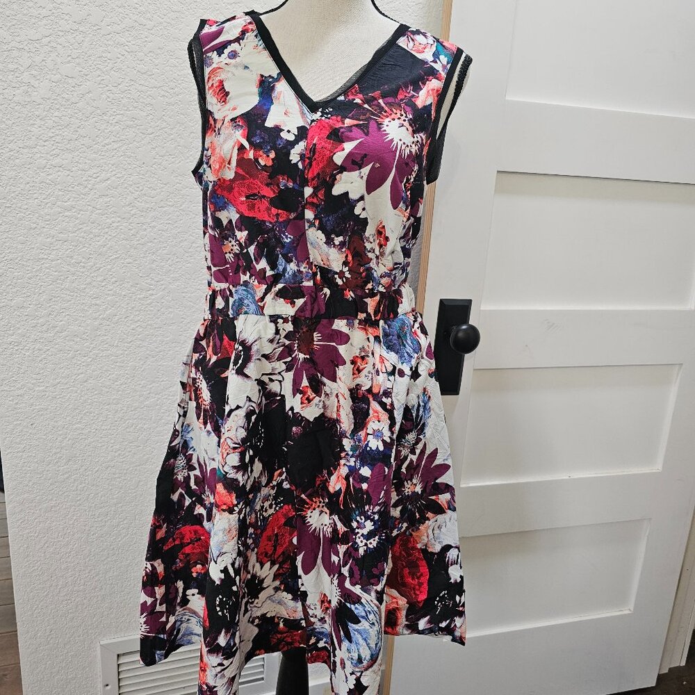 Floral Dress with Pretty Sheer Details at Sleeve and Neck Hem